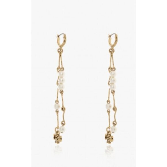 STUNNING!! TORY BURCH BRUTALIST PEARL DROP EARRINGS - Picture 2 of 4